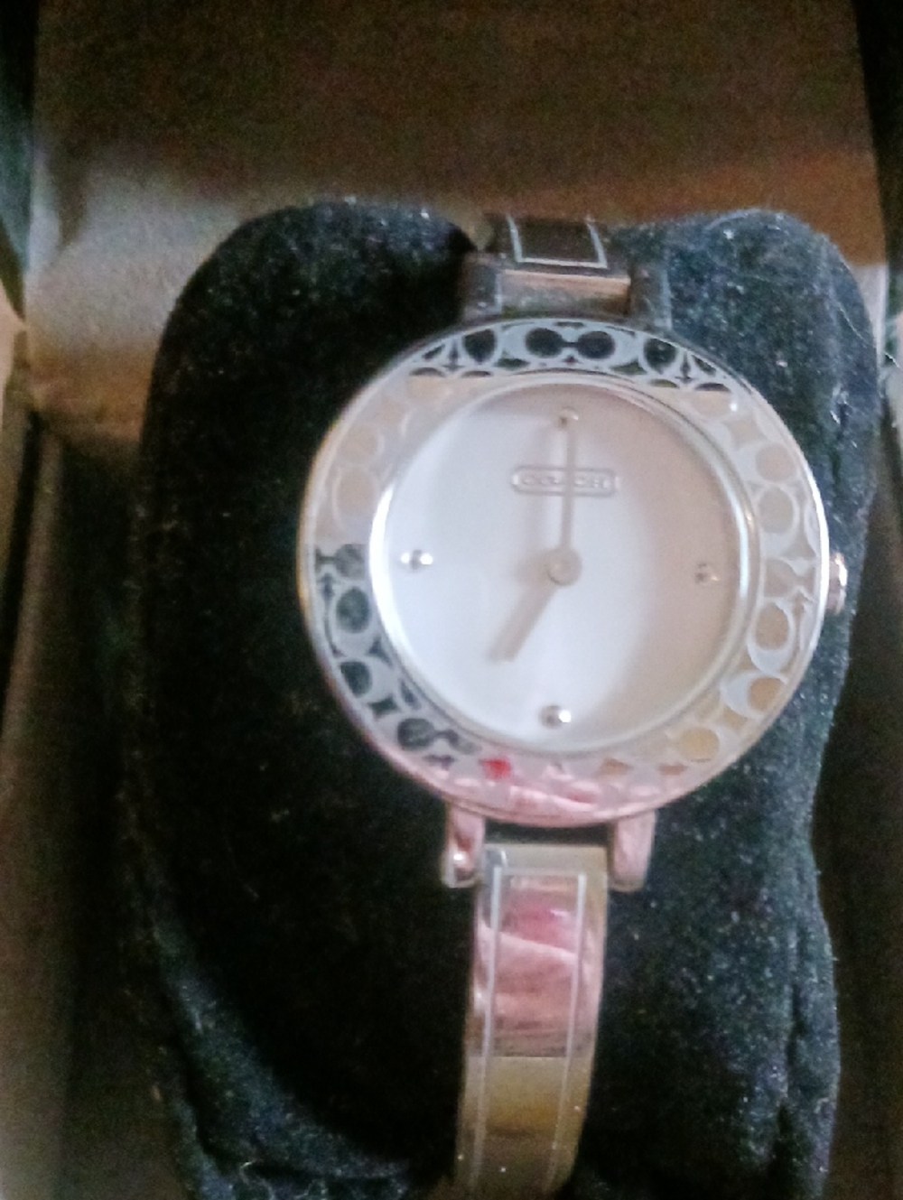 Coach Silver-Tone Round Dial Bangle Watch - White Face